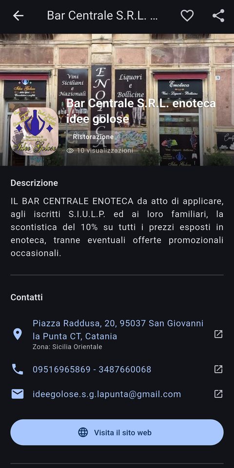 Scheda di una convenzione, con descrizione dell'accordo e recapiti